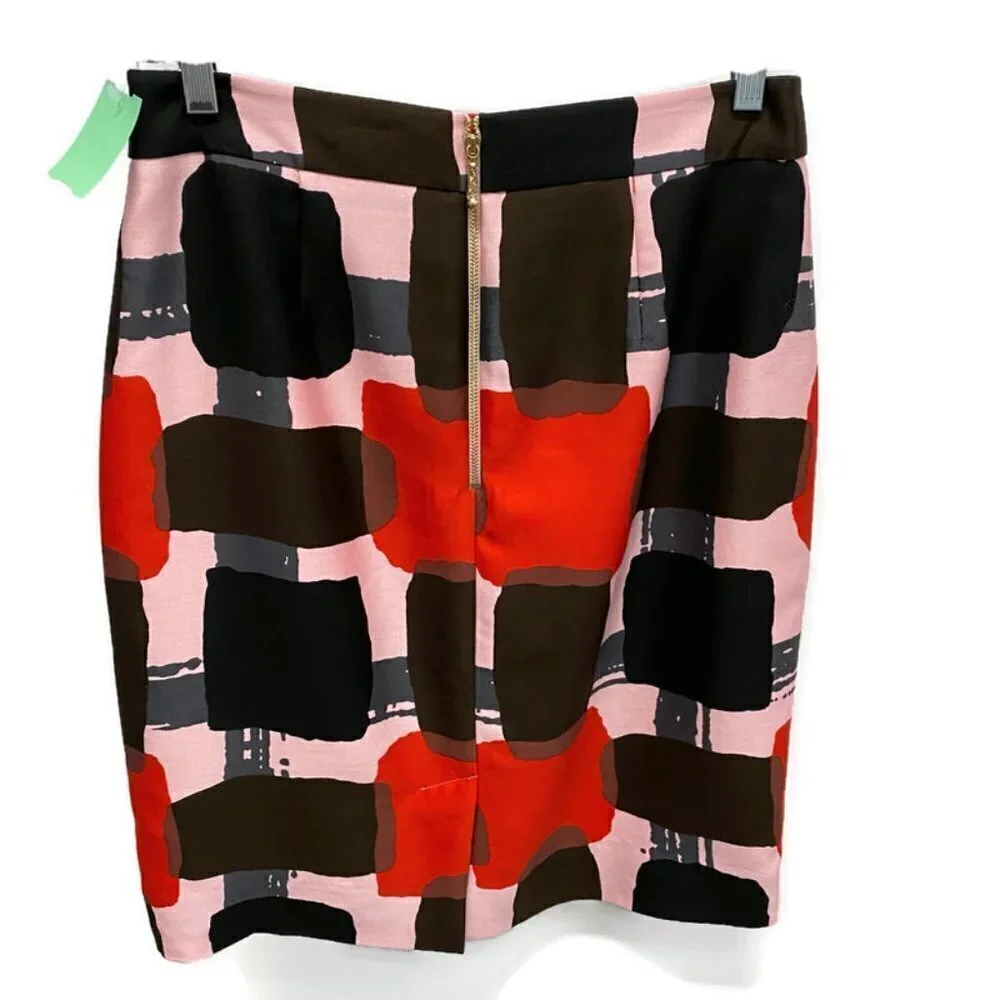 Kate Spade Red, Black & Pink Silk Pencil Skirt